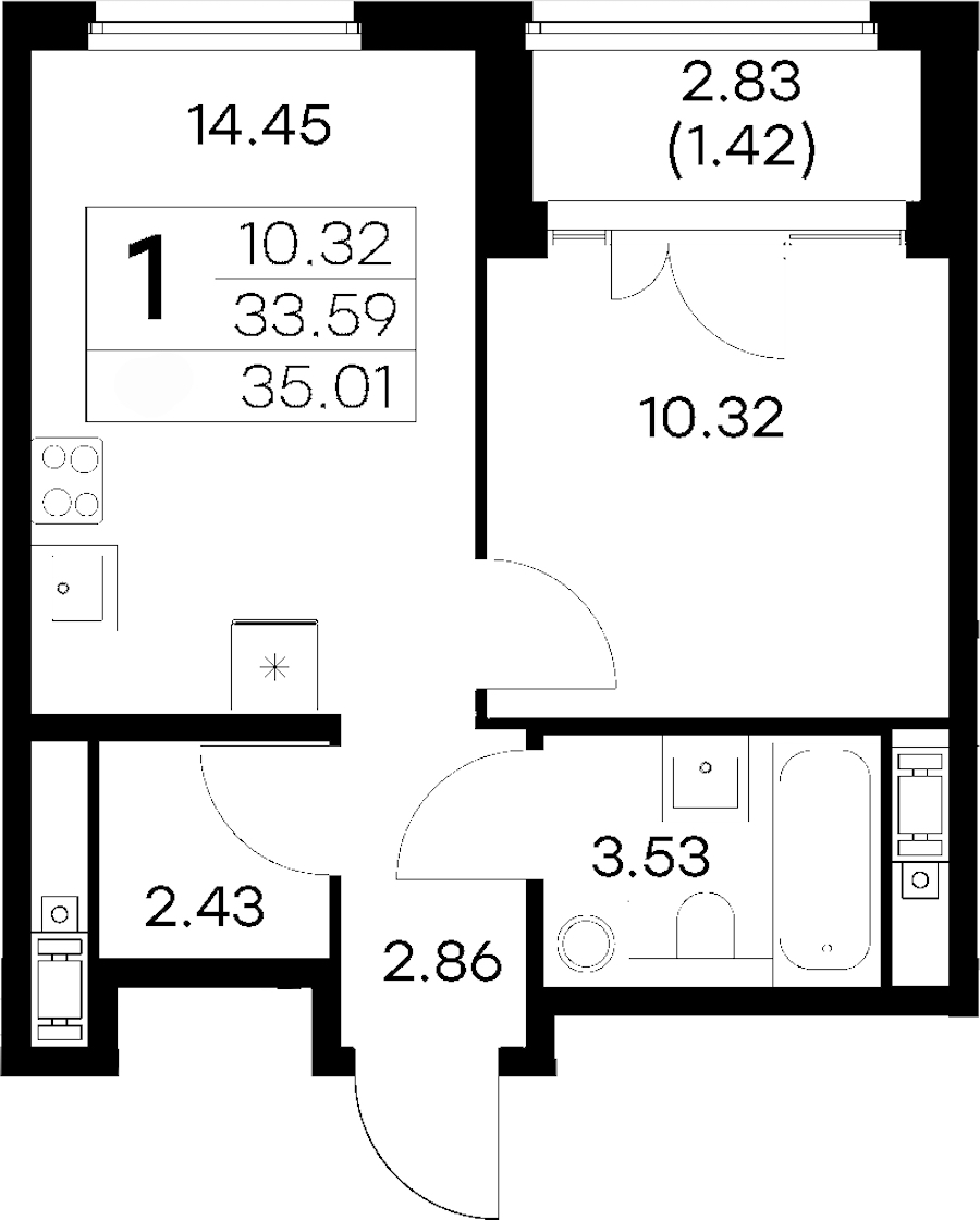 1-комнатная квартира 35.01 м², 12/18 эт., ЖК «Glorax City Василеостровский»